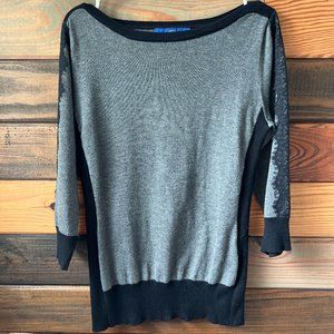 Apt. 9 3/4 Sleeve Lightweight Boatneck Sweater with Lace Size M Gray and Black